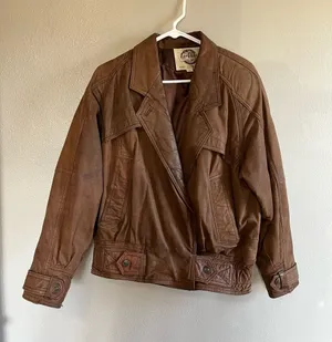 [G-III Global Identity] Vintage Brown Bomber Leather Jacket-Medium thumbnail 1