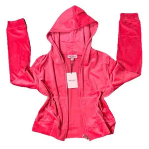 Juicy Couture NWT Pink Velour Zip Hoodie L Rhinestone Logo Y2K McBling thumbnail 5