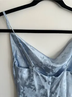 Olia Light Blue Floral Satin Cowl Neck Slip Dress Size XS thumbnail 4