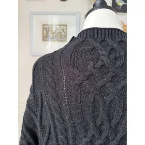 New York & Co Black Fisherman Knit Funnel Neck Boxy Sweater L thumbnail 8