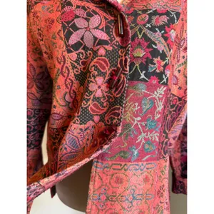 Boho Patchwork Tapestry Jacket Red Pink Floral Paisley whimsi dqinty VTG Blazer thumbnail 3