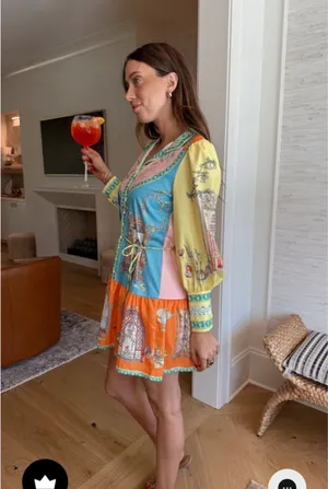 Vestique Vibrant Multicolor Printed Long Sleeve Mini Italian Villa Dress ✨ thumbnail 3