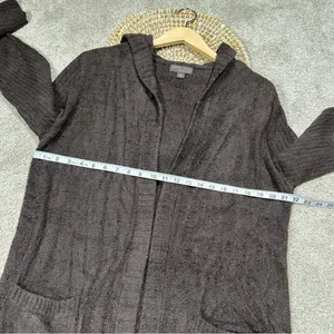 Barefoot Dreams CozyChic Lite Relaxed Hooded Cardigan Open Front Pockets Brown L thumbnail 11
