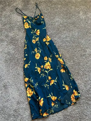 Astr Floral Midi Slip Dress in Teal and Yellow thumbnail 2