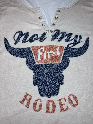Women’s Cream Graphic Henley Tank Shirt - 'Not My First Rodeo' thumbnail 1