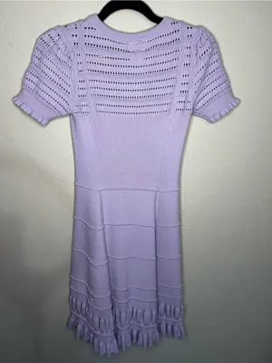 Maeve by Anthropologie Promenade Pointelle Purple Knit Ruffle Sweater Dress thumbnail 8