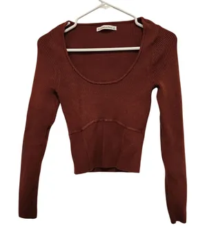 Abercrombie & Fitch Red Brown Scoop Neck Corset Sweater Long Sleeve Top Small thumbnail 1