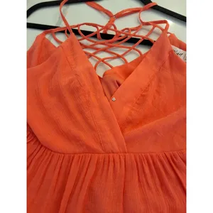 New In Wrinkly Fabric Style Orange Cotton Babydoll Strappy Size L Dress NEW thumbnail 7