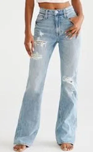 AEROPOSTALE High Rise Flare Jeans Ripped Denim Size 2 S Short thumbnail 1