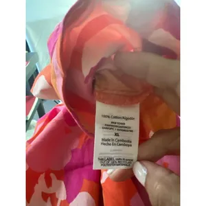 Free Assembly Floral Puff Sleeve Dress XL Pink Orange Open Tie Back With Pockets thumbnail 12