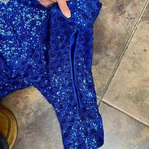 Grace Karin Royal Blue Dress Sequin Top Batwing Sleeves Solid Skirt Large thumbnail 4