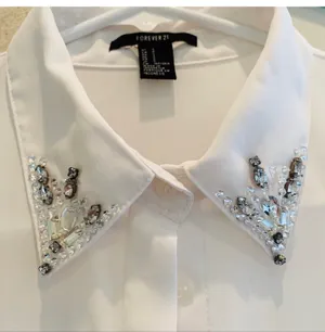 White Jewel Collar Long Sleeve Button Down Blouse thumbnail 14