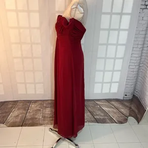 Dessy Collection 2844 Burgundy Off The Shoulder Chiffon Bridesmaid Dress Size 0 thumbnail 8
