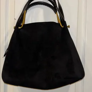 House Of Harlow 1960 Black Suede Bag W/ Shoulder Strap Gold/Brass Toned Handle thumbnail 5