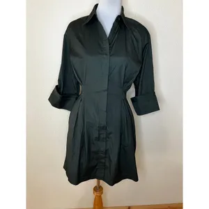 Madewell Tucked Mini Shirtdress in Summit Green Pima Cotton Poplin NEW 4 thumbnail 2