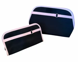 Lancome 2 Piece Makeup and Toiletry Zipper Travel Bags Case Pink Black New thumbnail 1