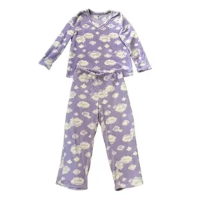 Victoria's Secret Pink Women's XL Lavender‎ Cloud Print V-Neck Fleece Pajama Set thumbnail 2