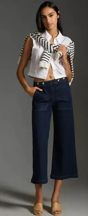 The Kit Cropped High-Rise Wide-Leg Utility Trousers by Pilcro Sz 27 thumbnail 1