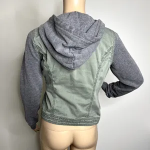 Hollister Green Jean Hooded Utility Biker Jacket thumbnail 3
