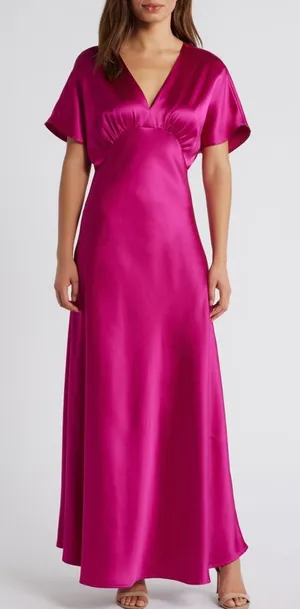 Dress Forum Magenta Satin Maxi Dress thumbnail 1
