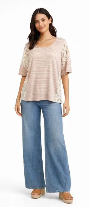 Free People We the Free Boho Cottage Floral Crochet Side Panel Blouse Size Large thumbnail 1