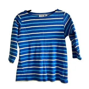 LL Bean Sweater, women's Size S, striped blue and beige. thumbnail 1