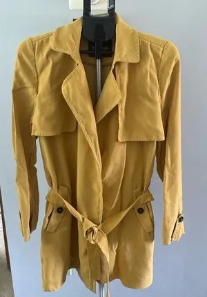 Express Women's mustard yellow self waist tie thin trench‎ coat size medium thumbnail 1