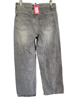 Edikted NWT Gray Washed Wide Leg Jeans Size Women’s Size M High Rise Y2K Baggy thumbnail 4