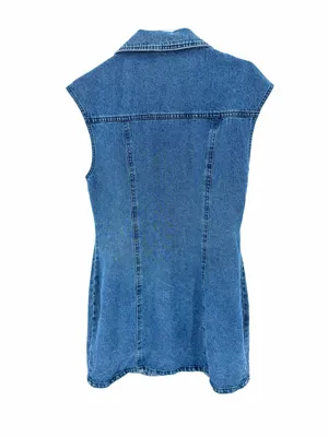 Anthropologie Le Lis Western 90’s Button Front Sleeveless Blue Denim Mini Dress thumbnail 8