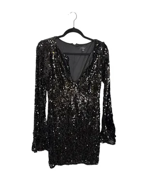 ✨ Lulus‎ Fabulous Sparkle Black Sequin Cutout Long Sleeve Mini Dress Small ✨ thumbnail 2