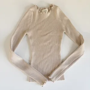 DISSH Womens Sophia Stone Beige Clean Girl Ribbed Lettuce Trim Knit Top Size S thumbnail 2