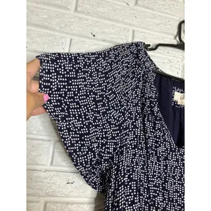 Anthropologie Mini Dress Womens M Navy Polka Dot Excellent‎ V-Neck Tiered Ruffle thumbnail 2