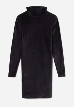 Everlane Black The‎ Velour Mock Neck Long Sleeve Mini Dress thumbnail 1