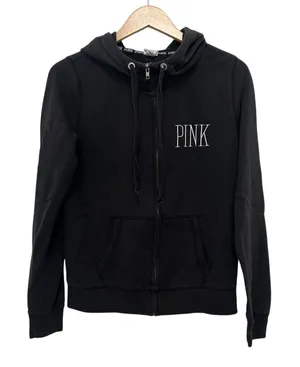 Pink Victoria's Secret Black Leopard Full Zip Hoodie Sz M thumbnail 1