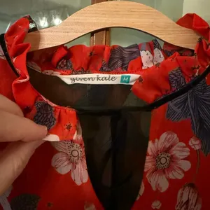 Given Kale Red Floral Blouse with Layered Ruffled Sleeves thumbnail 2