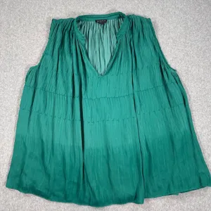 Current Air Pleated Sleeveless Blouse Women's Medium Green Satin V-Neck Flowy thumbnail 1