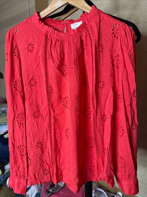 Nicole Miller Artelier Long Sleeve High Neck Eyelet Blouse Size Large thumbnail 3