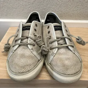 Sperry Seacoast Silver White Metallic Low Top Sneaker 7.5‎ thumbnail 5
