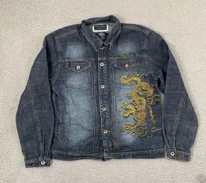 Paco Jeans Dragon Embroidered Demim Jacket Women L Dark Wash Y2K thumbnail 1