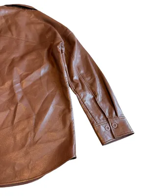 Aritzia Babaton Pelli Shirt Jacket Button-Down Brown Vegan Leather Size Medium thumbnail 12