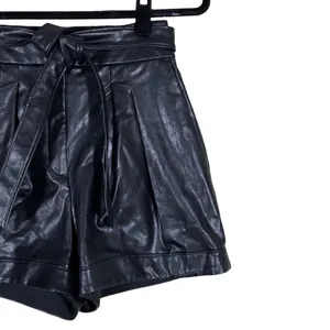 NWT Express Paperbag Solid Faux Leather Shorts Edgy Pleated Tie Waist Size 2 thumbnail 4