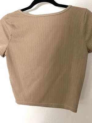Hollister Ribbed Scoop Neck Crop Top in Camel Brown thumbnail 2