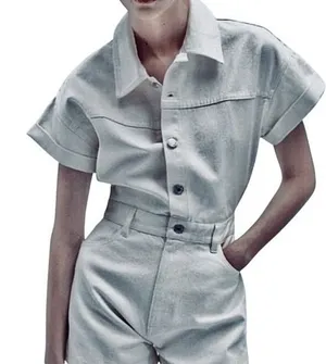 Zara NWOT Denim Gray/Silver Shimmer Utility‎ Button-Up playsuit - XS thumbnail 1