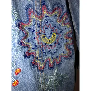 Vintage Embroidered Denim Shacket Shirt Jacket Beaded Floral Artwear Boho Size M thumbnail 4