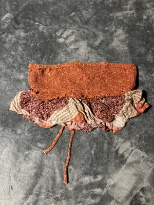 American Eagle Rust and Cream Patchwork Ruffle Crop Top thumbnail 2