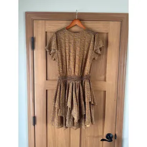 Storia Brown Floral Ruffle Mini Dress Butterfly Sleeves Women’s size Medium thumbnail 6