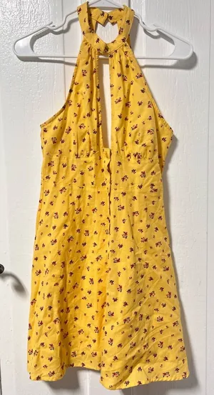 NWT ASOS Ditsy Floral Halter cotton linen blend mini dress size 4 thumbnail 1