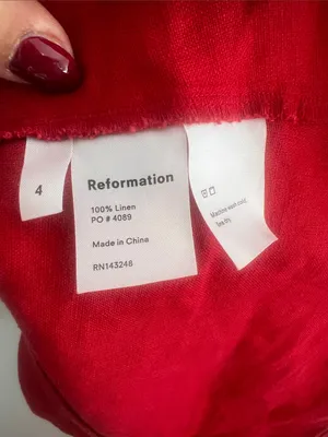 Reformation Red Button Smocked linen Mini Dress thumbnail 9