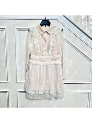 NWT Elliatt Dotted Organza Ivory Ruffled Layering Dress Long Sleeve Like S thumbnail 2