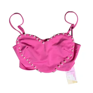 NWT WDIRARA Heart Pearl Crop Top Hot Pink Cami Spaghetti Strap Size Small thumbnail 5
